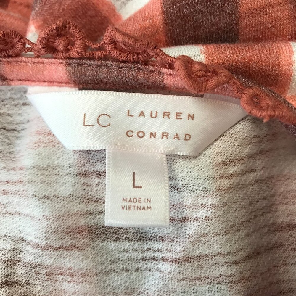Lauren Conrad Womens Burnt Orange Checkered Sleeveless High Low Hem Tunic Size L - Picture 6 of 8